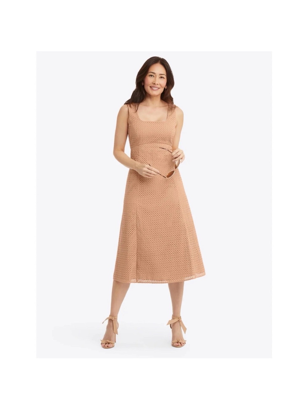Vintage Draper James Tan Eyelet Midi Dress with pockets